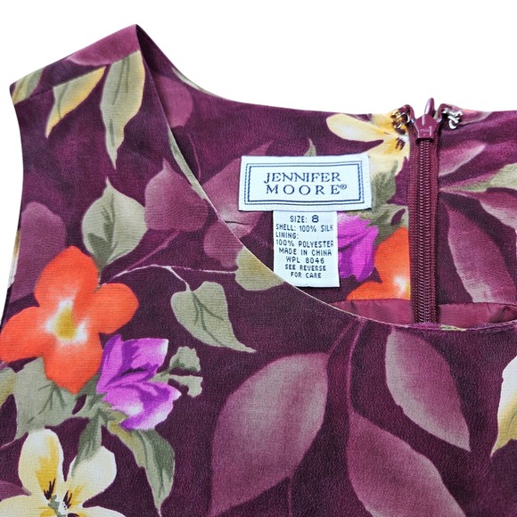 Jennifer Moore Silk Dress Womens 8 90s Slip on Mini Floral Romatic Boho Hawaiian - Picture 2 of 7